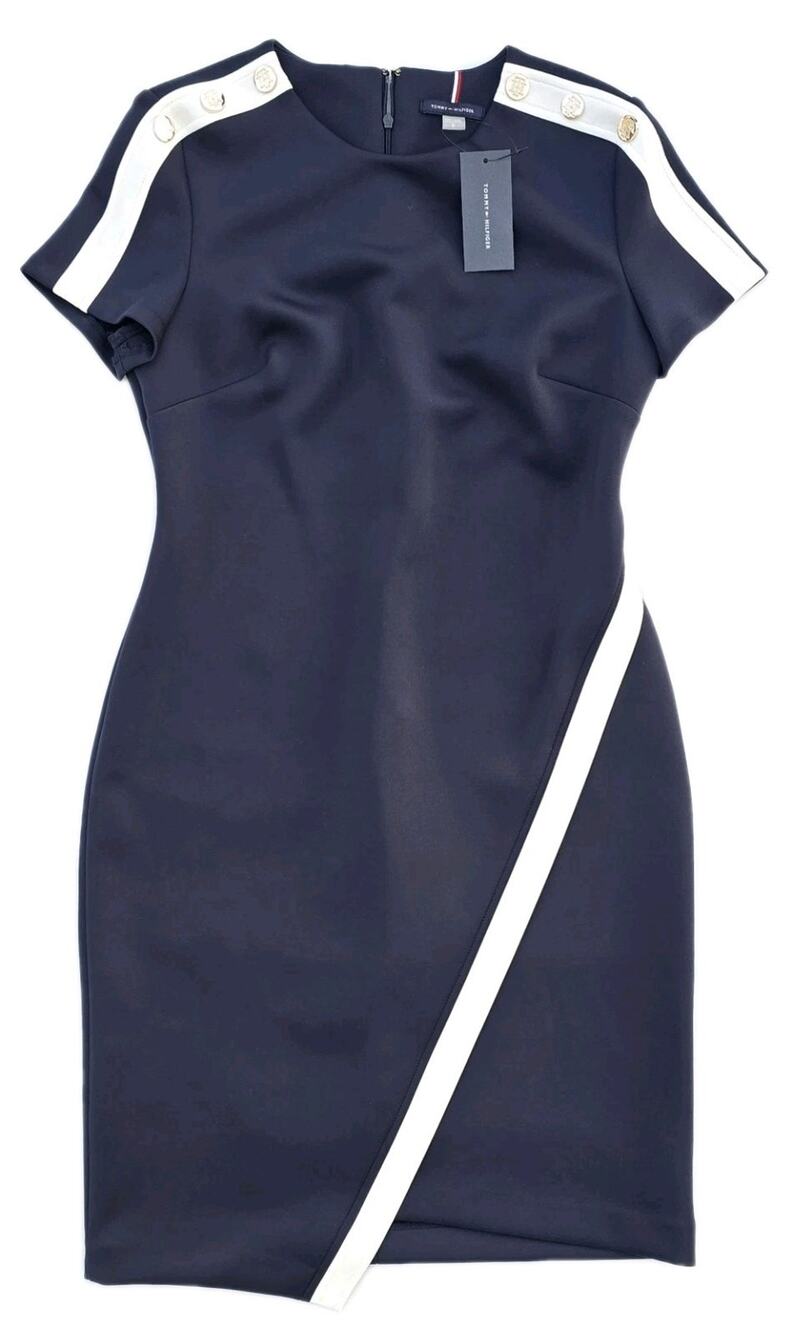 NWT Tommy Hilfiger Blue & White Colorblock Asymmetrical Scuba Dress Size 10
